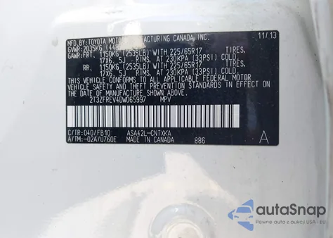 2013 Toyota Rav4 Le из США, поврежденный, VIN 2T3ZFREV4DW065997